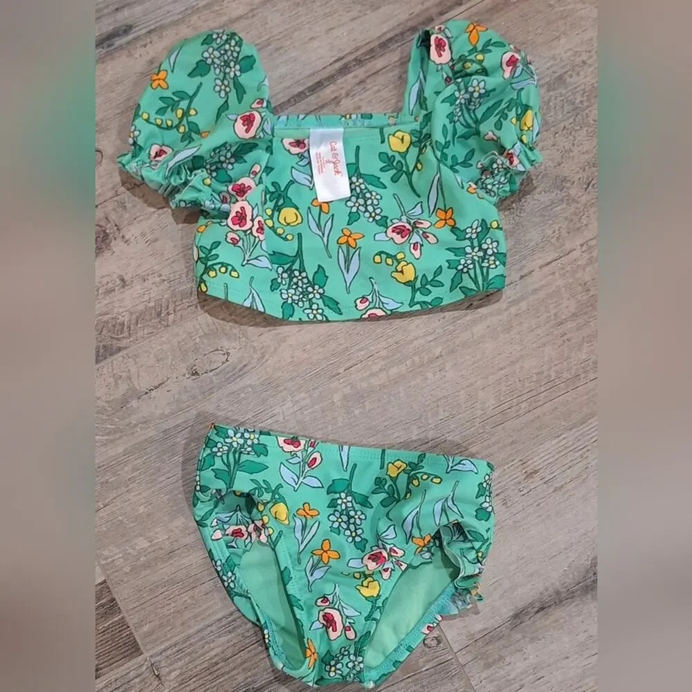 Cat & Jack Mint Green Floral Ruffled Swimming Suit Sz. 2T #2029